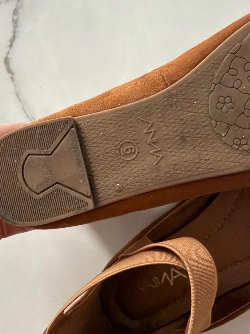 Anna Brown Suede-Look Ballet Flats with Cross Ankle Straps